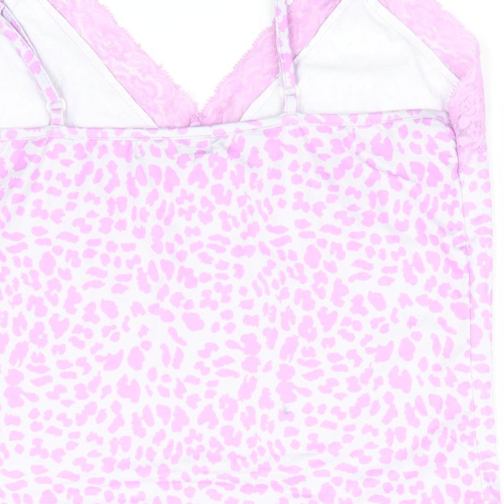 SheIn Womens Pink Animal Print Cami Pyjama Top Size 10 - Lace Trim