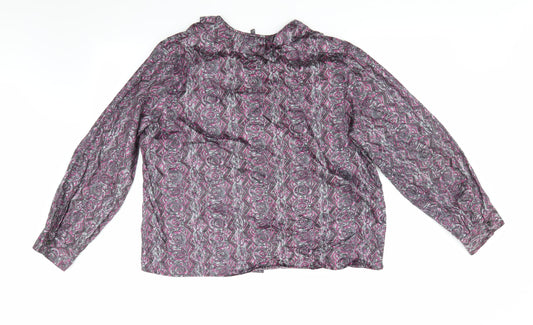 Wilray Separates Womens Grey Geometric Basic Button-Up Size 16 - Frilled collar Pink & Grey