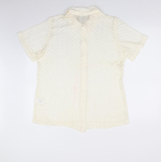 essence Womens Ivory Geometric Basic Button-Up Size 18 - Lace Like Open Knit