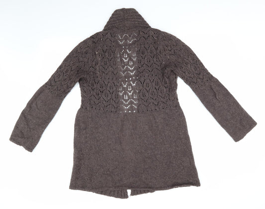 Soon Womens Brown Cardigan Jumper Size 10 - Open Knit Bodice Longline