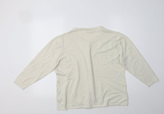 //text.. Womens Ivory Geometric Cardigan Jumper Size XL