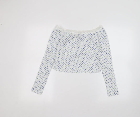 ASOS Womens White Floral Basic T-Shirt Size 10