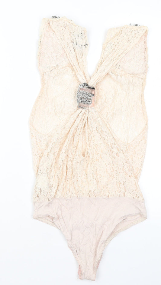River Island Womens Beige Viscose Bodysuit One-Piece Size 8