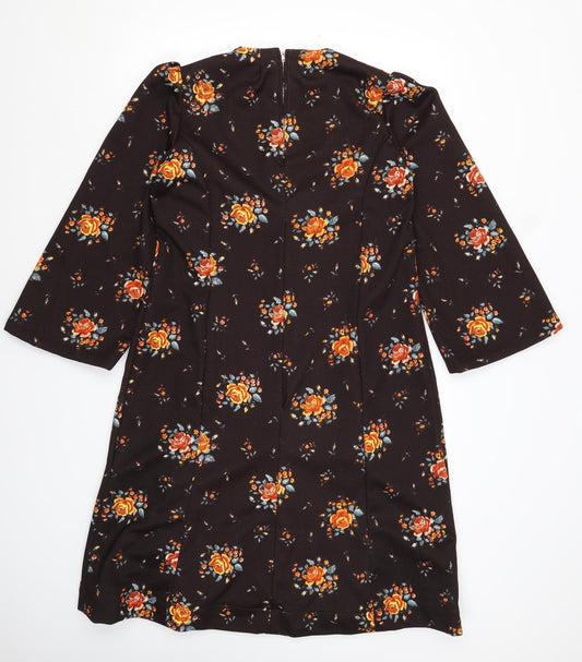 Preworn Womens Brown Floral Polyester A-Line Size M