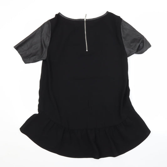 H&M Womens Black Polyester Basic Blouse Size 10 Crew Neck