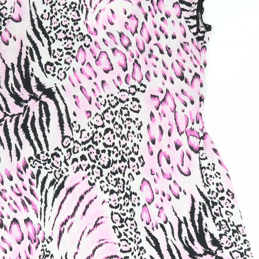 Quiz Womens Pink Animal Print Polyester Pyjama Top Size 12 - Lace Trim