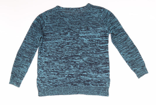 South Womens Blue Round Neck Acrylic Pullover Jumper Size 12 - Navy Blue & Sky Blue Mix Open knit to shoulders and chest