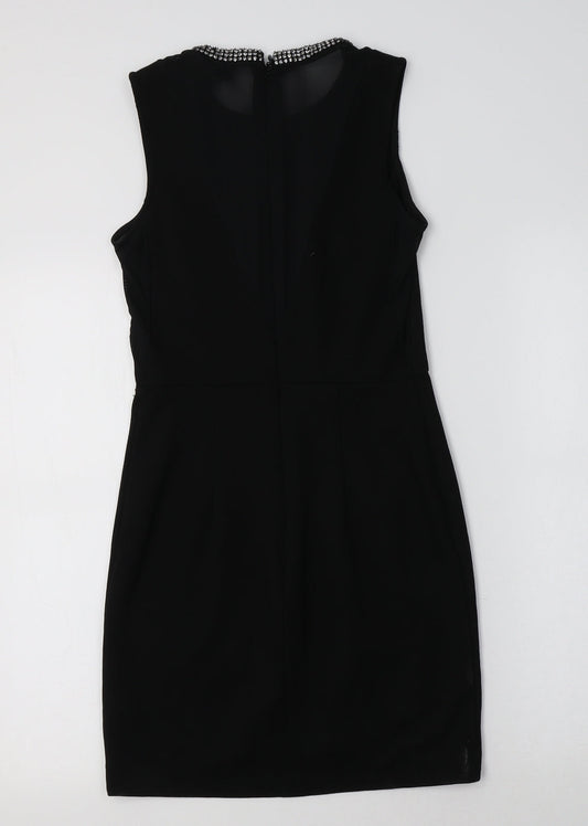 Topshop Womens Black Viscose Bodycon Size 6 Crew Neck - Embellished Collar