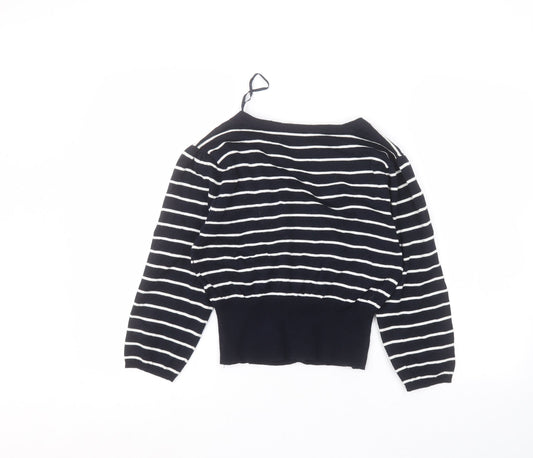 Preworn Womens Blue V-Neck Striped Cotton Cardigan Jumper Size 14