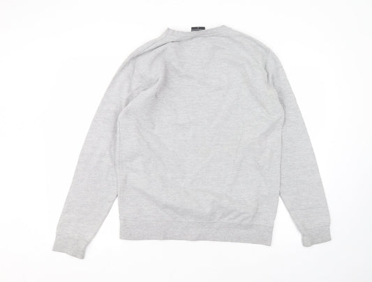 goneretro Mens Grey Round Neck Cotton Pullover Jumper Size M
