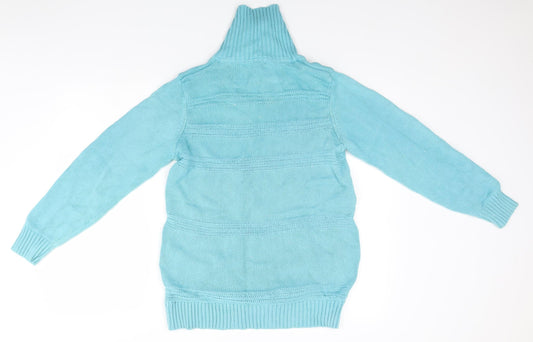BM Womens Blue High Neck Cotton Full Zip Jumper Size M