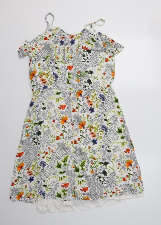 Max Jeans Womens White Floral Fit & Flare Size M Round Neck