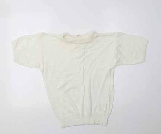 Canda Womens Ivory Collared Acrylic Pullover Jumper Size M
