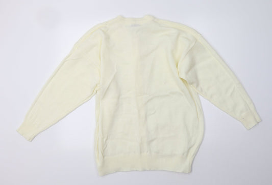 Emily Claire Womens Ivory Crew Neck Acrylic Cardigan Jumper Size M