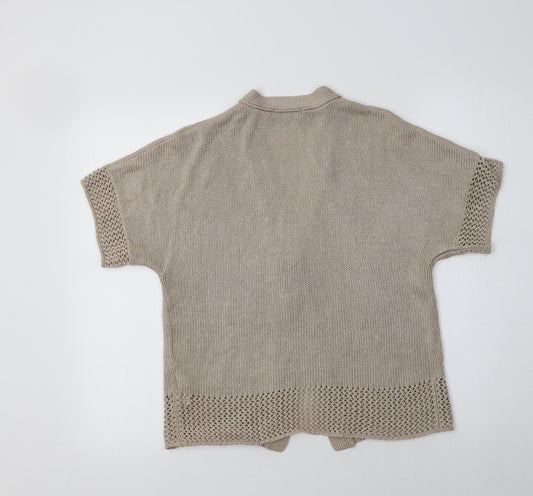 M&S Womens Beige V-Neck Acrylic Cardigan Jumper Size 10