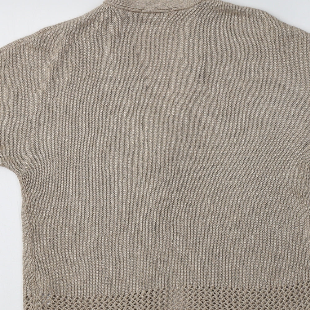 M&S Womens Beige V-Neck Acrylic Cardigan Jumper Size 10