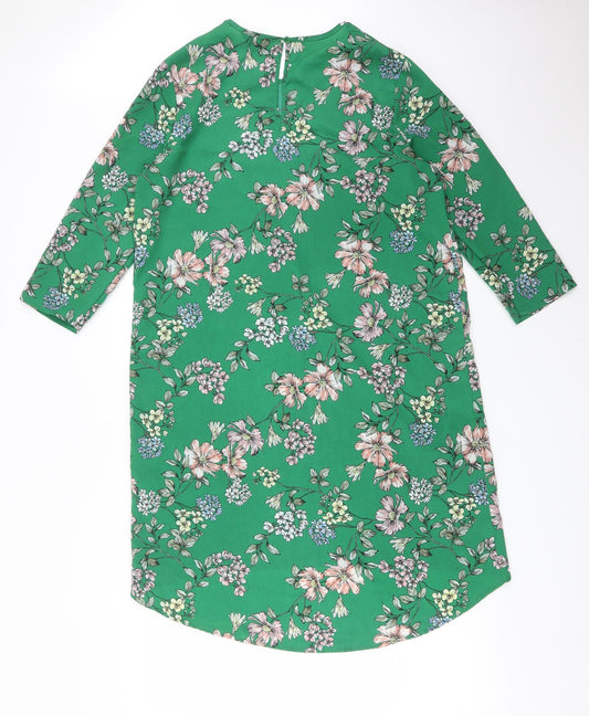 New Look Womens Green Floral Polyester A-Line Size 12 Round Neck