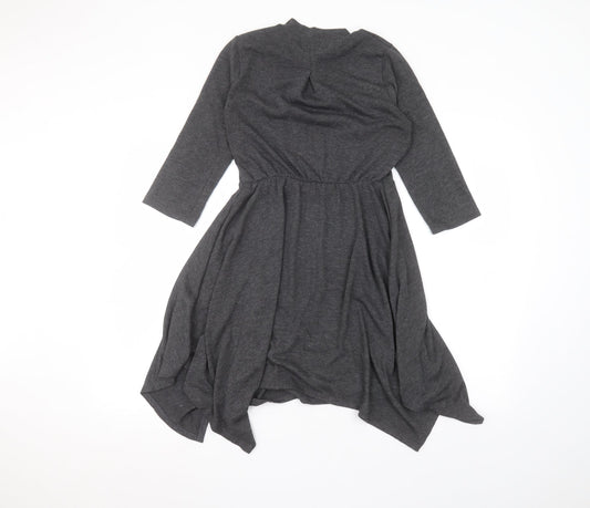 Monteau Womens Grey Polyester A-Line Size S Round Neck