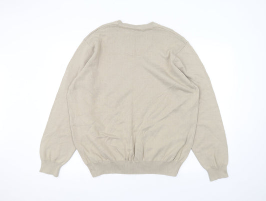 Marks and Spencer Womens Beige V-Neck Cotton Pullover Jumper Size 2XL