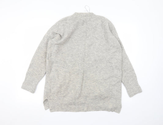 Preworn Womens Grey Round Neck Acrylic Cardigan Jumper Size M