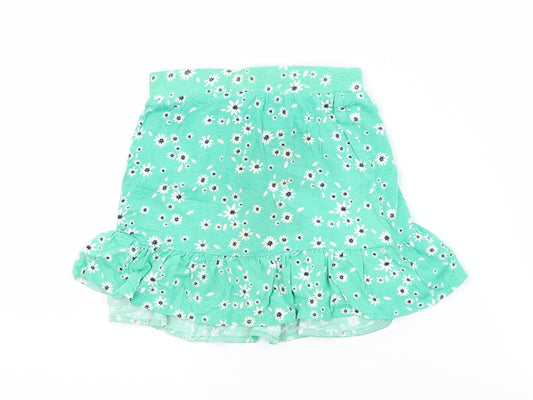Preworn Girls Green Flecked Cotton A-Line Skirt Size 5 Years Regular