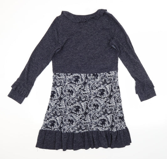 Sugar Crisp Womens Blue Paisley Acrylic Jumper Dress Size S Scoop Neck