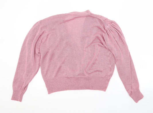 KEENO Womens Pink V-Neck Acrylic Cardigan Jumper Size L