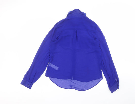 New Look Womens Blue Polyester Basic Button-Up Size 8 Collared