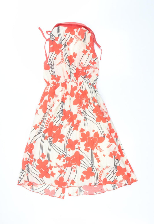 SooLee Womens White Floral Polyester A-Line Size S Collared