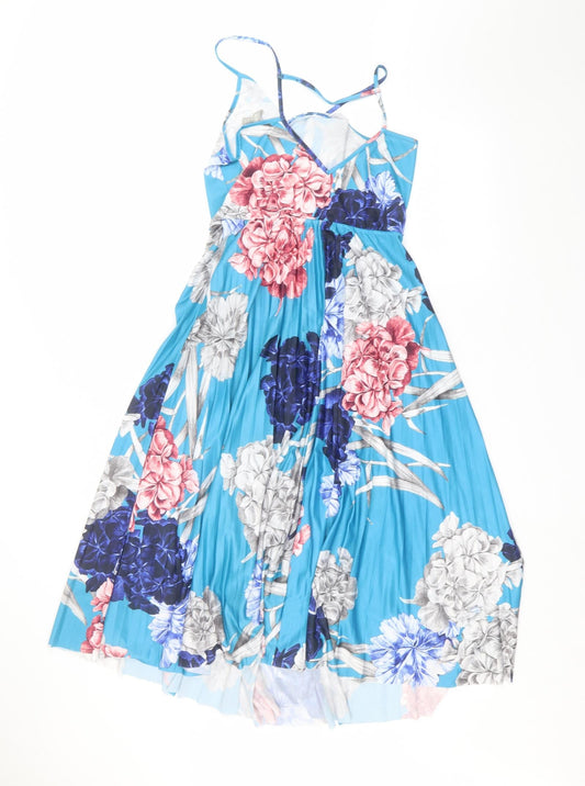 ASOS Womens Blue Floral Polyester A-Line Size 8 V-Neck