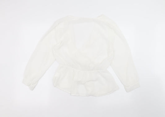 Preworn Womens White Polyester Basic Blouse Size 14 Round Neck