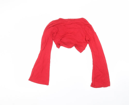 Boohoo Womens Red V-Neck Viscose Cardigan Jumper Size 6