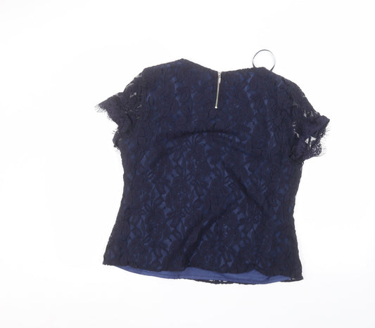 Country Club Womens Blue Polyester Basic T-Shirt Size 16 Round Neck