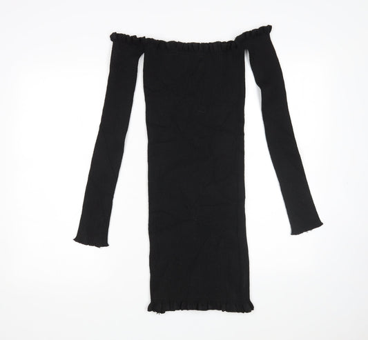 PRETTYLITTLETHING Womens Black Boat Neck Acrylic Pullover Jumper Size 12