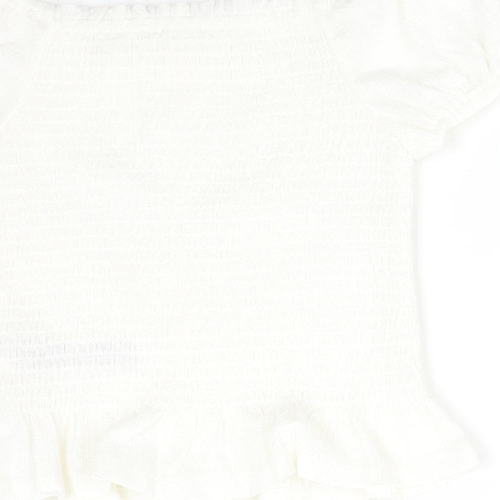 M&S Girls White Polyester Basic T-Shirt Size 6-7 Years Off the Shoulder