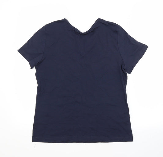 BM Womens Blue Cotton Basic T-Shirt Size S V-Neck
