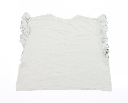 Zara Womens Grey Cotton Basic Blouse Size L Crew Neck