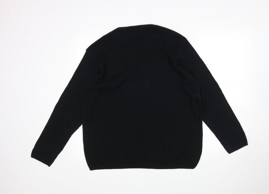 George Mens Black V-Neck Acrylic Pullover Jumper Size M