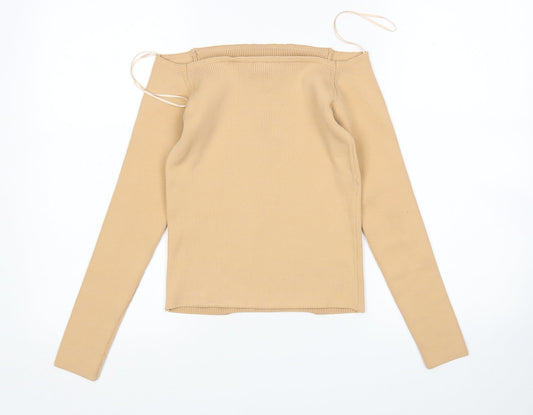 River Island Womens Beige Square Neck Polyester Pullover Jumper Size 10