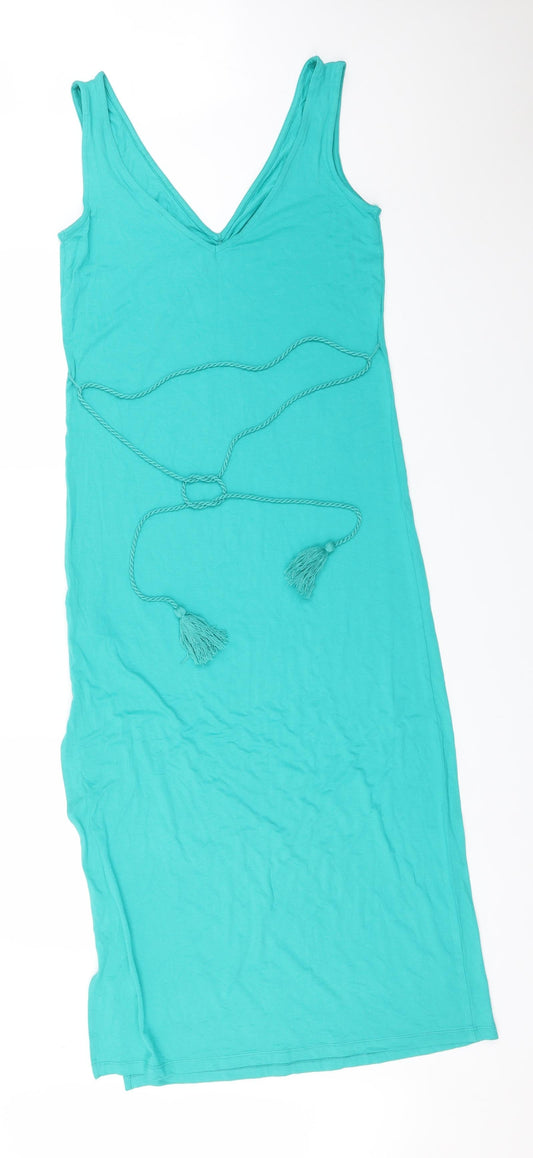 M&S Womens Green Viscose Maxi Size 8 V-Neck