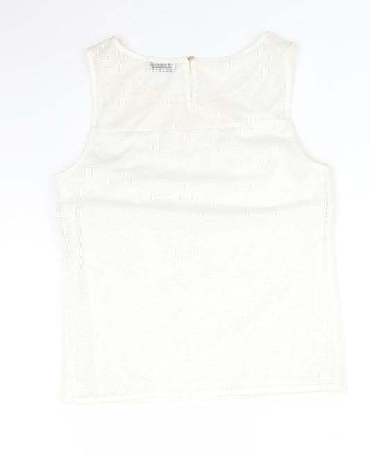 Soon Womens White Floral Polyester Basic T-Shirt Size 8 Round Neck