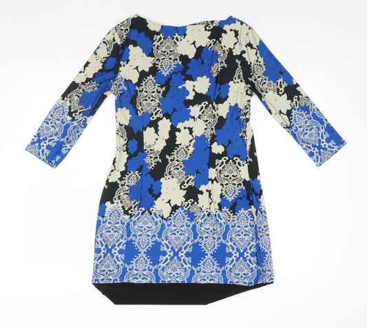 Atmosphere Womens Blue Floral Polyester A-Line Size 12 Round Neck