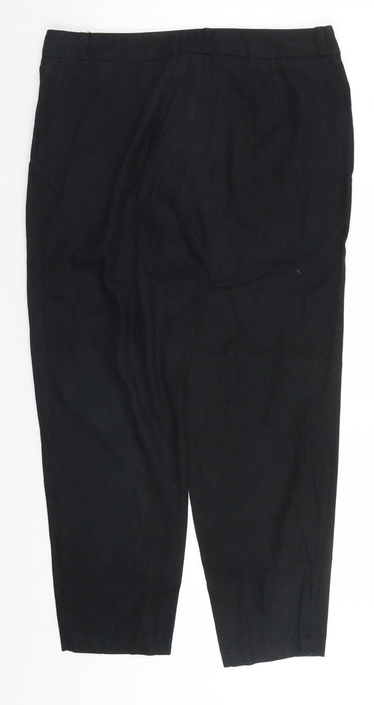 Marks and Spencer Womens Black Flax Trousers Size 12 L24 in Regular