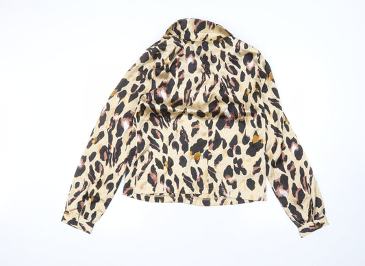 I SAW IT FIRST Womens Beige Animal Print Polyester Basic Button-Up Size 10 Collared