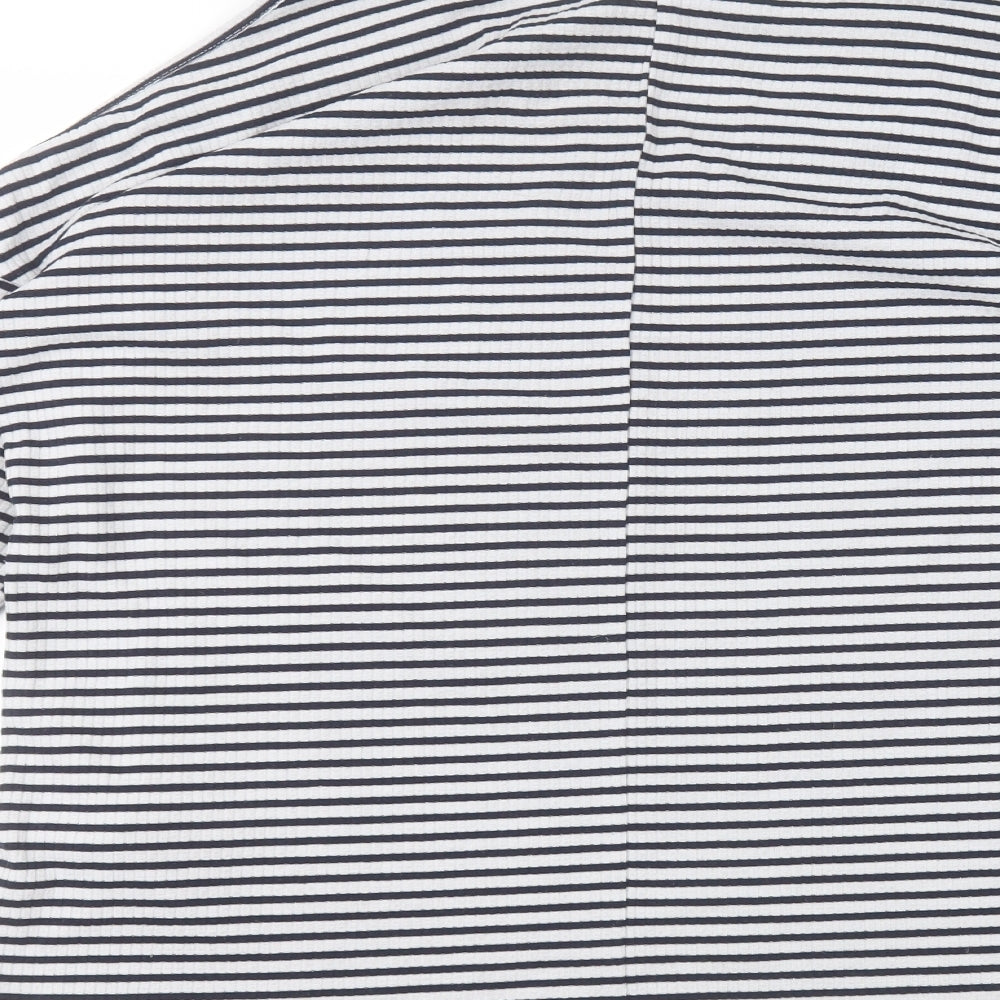 New Look Womens White Striped Polyester Basic T-Shirt Size 12 Round Neck