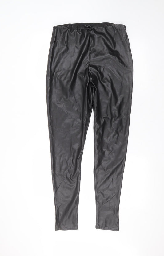 PRETTYLITTLETHING Womens Black Polyester Trousers Size 12 L28 in Regular