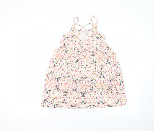 Gap Girls Pink Geometric Cotton A-Line Size 8 Years Off the Shoulder
