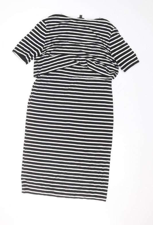 Topshop Womens Black Striped Viscose A-Line Size 14 Round Neck