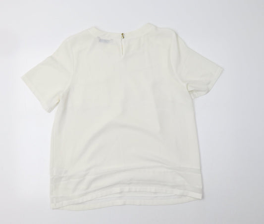 M&S Womens Ivory Polyester Basic Blouse Size 14 Crew Neck