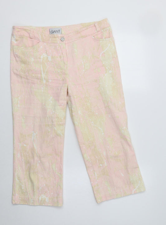 Giant Womens Pink Geometric Cotton Cropped Trousers Size 14 L21 in Regular